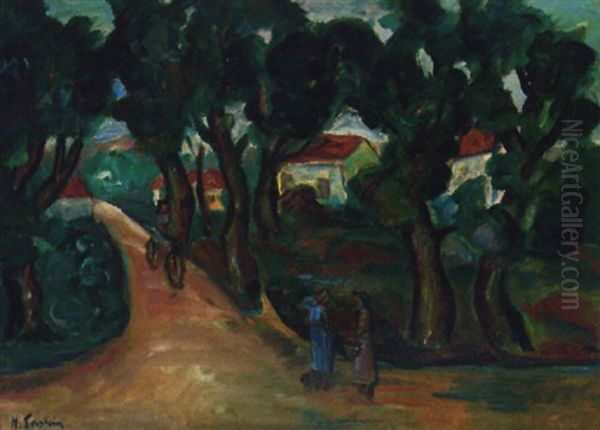 Figures On A Path In A Wooded Landscape Oil Painting by Henri Epstein