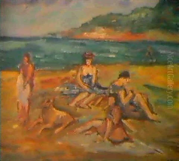 Scene De Plage Oil Painting by Henri Epstein