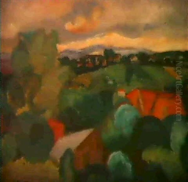 Paysage Aux Toits Rouges Oil Painting by Henri Epstein