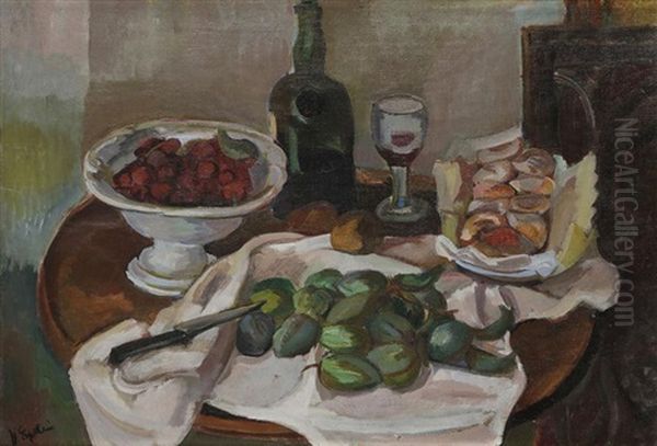 Nature Morte A La Brioche Et Aux Cerises Oil Painting by Henri Epstein