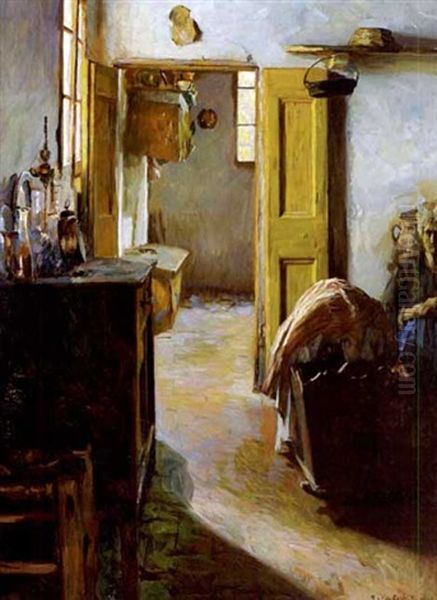 Zimmerinterieur Mit Wiege Oil Painting by Jehudo Epstein