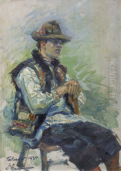 Young Hutsul Oil Painting by Erno Erb