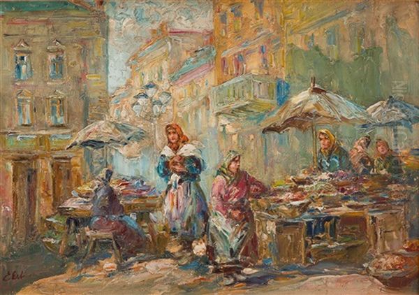 In The Market Oil Painting by Erno Erb