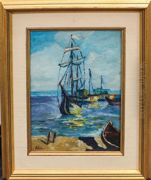 Boats Oil Painting by Erno Erb