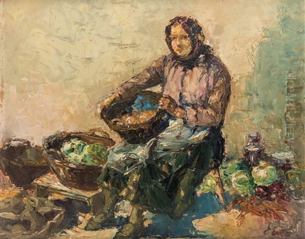 The Vegetable Seller Oil Painting by Erno Erb