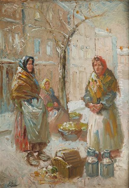 At The Market Oil Painting by Erno Erb