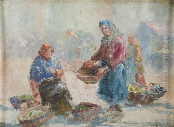 Three Vendors Oil Painting by Erno Erb