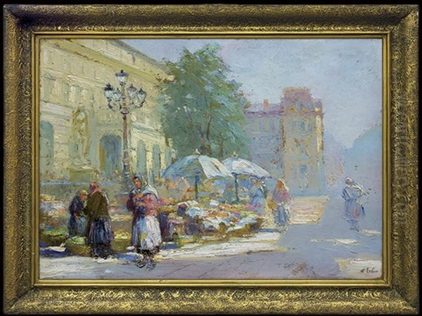 Marketplace In Lvov Oil Painting by Erno Erb