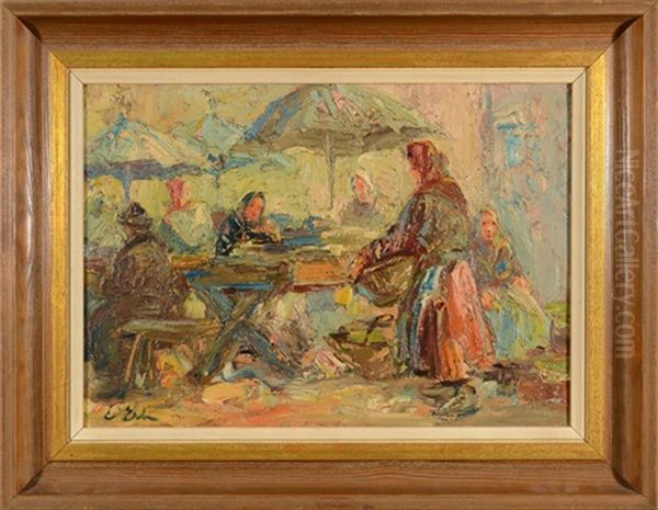 The Market Place In Lwow Oil Painting by Erno Erb