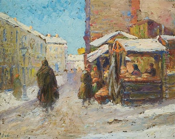 Winter In Lvov Oil Painting by Erno Erb