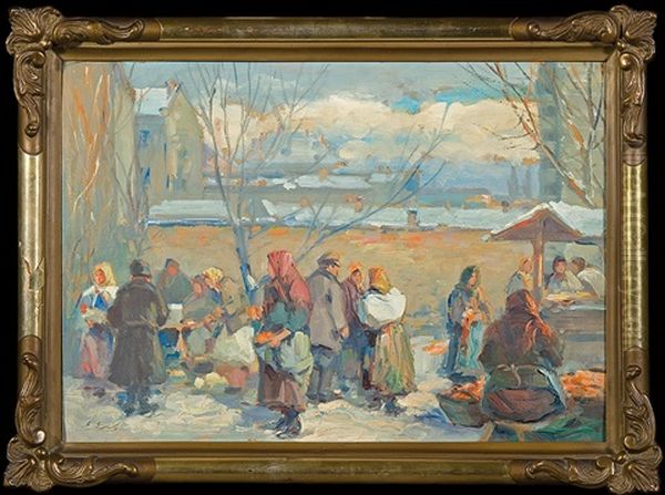 On The Market Oil Painting by Erno Erb