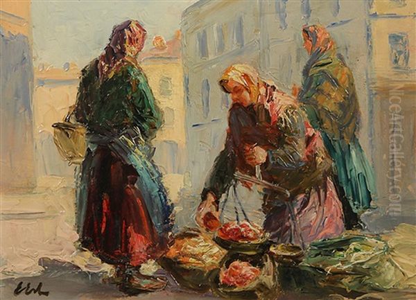 At The Market, Lvov Oil Painting by Erno Erb