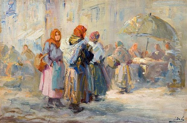 Markt In Lemberg Oil Painting by Erno Erb