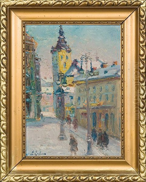 Winter In Lvov Oil Painting by Erno Erb