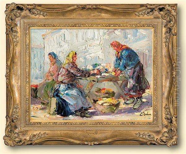 Stall Women In Lvov Oil Painting by Erno Erb