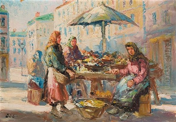 Stall Keepers Oil Painting by Erno Erb