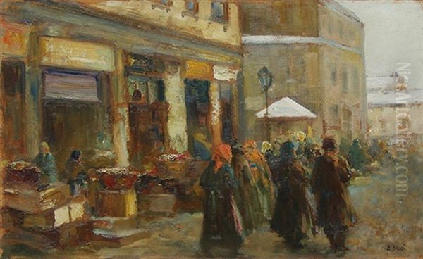 Marketsquare In Lvov Oil Painting by Erno Erb