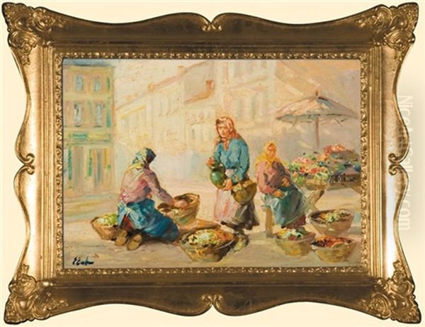 Vendors Oil Painting by Erno Erb