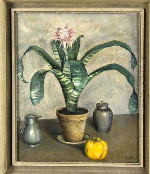 Stillleben Mit Bromelie Und Zinnbehaltern Oil Painting by Adolf Erbsloeh