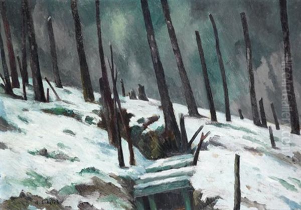 Zerschossener Wald Bei Verdun Oil Painting by Adolf Erbsloeh