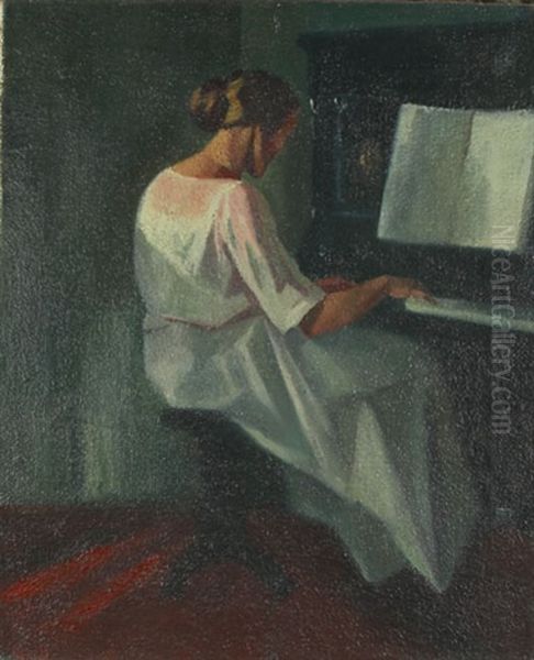 Dame Am Klavier Oil Painting by Adolf Erbsloeh