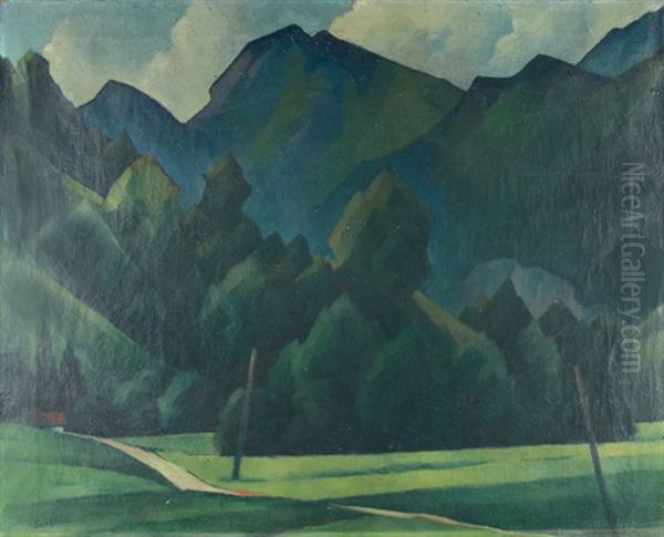 Landschaft Mit Dem Kranzhorn Bei Brannenburg by Adolf Erbsloeh