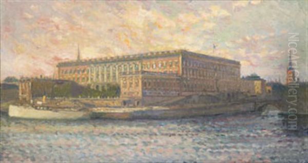 Vy Over Stockholms Slott Fran Strommen Oil Painting by Axel Erdmann