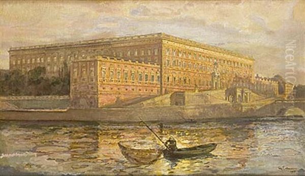 Vy Over Stockholms Slott Oil Painting by Axel Erdmann