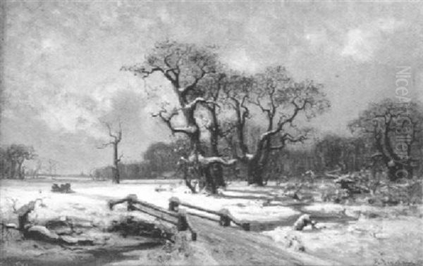 Fuhrwerk In Winterlicher Landschaft Oil Painting by Moritz Erdmann