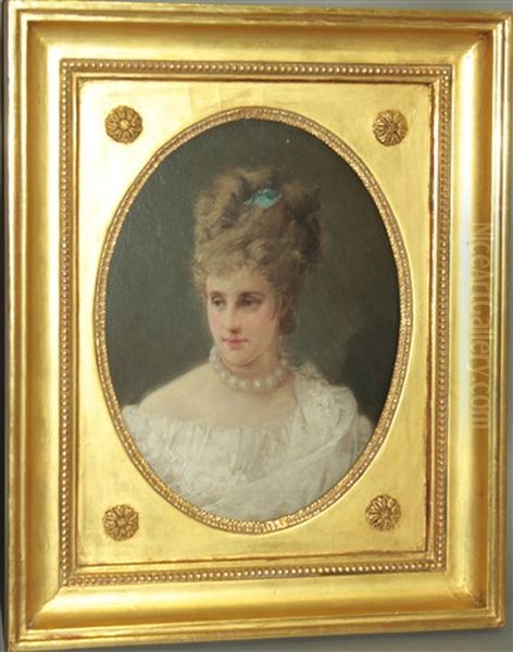 Portrait Einer Dame Mit Perlkette Oil Painting by Otto Wilhelm Eduard Erdmann