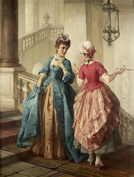 Gossip On The Stairs Oil Painting by Otto Wilhelm Eduard Erdmann