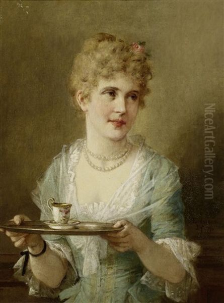 Junge Dame Mit Mokkatasschen Oil Painting by Otto Wilhelm Eduard Erdmann