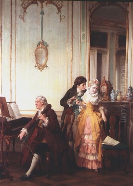 Stelldichein Beim Cellisten Oil Painting by Otto Wilhelm Eduard Erdmann