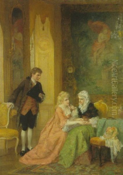 Junges Madchen Und Ihr Kavalier Bei Der Mutter Im Rokokosalon Oil Painting by Otto Wilhelm Eduard Erdmann