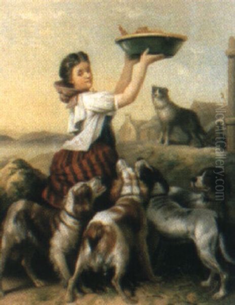 Evening Meal At The Kennel Oil Painting by Otto Wilhelm Eduard Erdmann