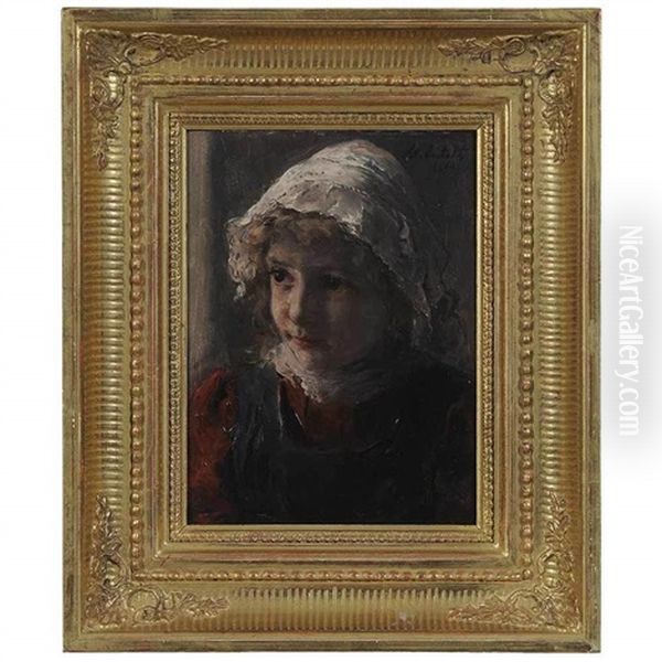 Girl In A Lace Bonnet Oil Painting by Alois Erdtelt