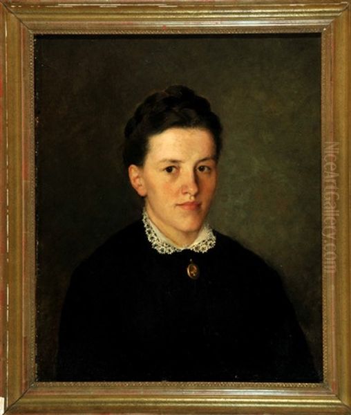 Portrait Einer Jungen Dame Im Schwarzen Kleid Und Mit Medaillon Oil Painting by Alois Erdtelt