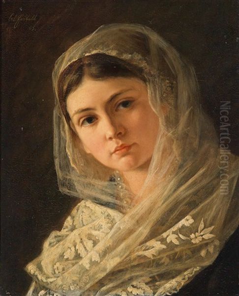 Portrait Of A Young Girl With Veil Oil Painting by Alois Erdtelt