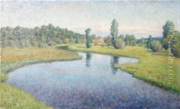 Landskap Med Vattendrag Oil Painting by Elias Erdtman