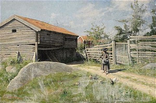 Bondgardsidyll Oil Painting by Elias Erdtman