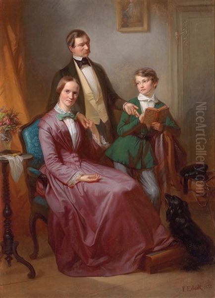 Familienbildnis - Adolph Burk, Dessen Gattin Louise Amalie Und Deren Sohn Hermann Christian by Georg Friedrich Erhardt