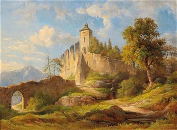 View Of Gutenstein And The Schneeberg Oil Painting by Wilhelm Erhardt