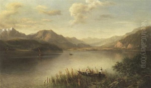 Panoramalandschaft. Ein Alpiner See, Hinterfangen Von Einem Hochgebirgszug by Wilhelm Erhardt