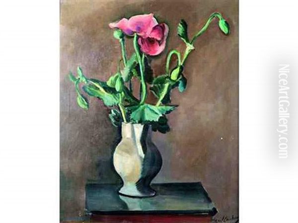 Fleurs Au Vase Blanc Oil Painting by Carl Erichsen