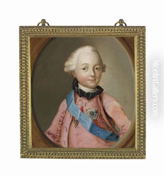 Portrait Of Grand Duke Paul Petrovich, Later Emperor Paul I Of Russia (1754-1801), Half-length, En Deuil, In A Pink Coat, Wearing The Blue Sash Oil Painting by Virgilius Erichsen