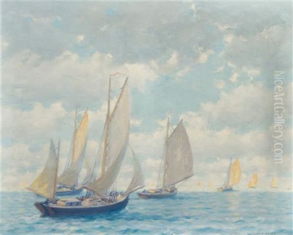 Departure Of The Fishing Fleet Off Oil Painting by David Ericson