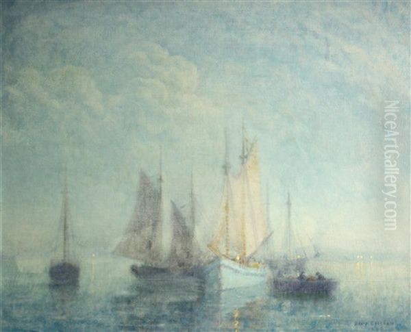 Sailboats On Calm Waters Oil Painting by David Ericson