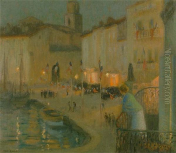 An Evening In A French Port Oil Painting by David Ericson