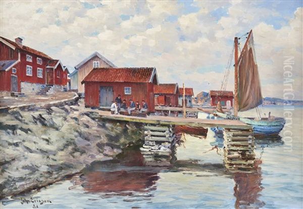 Fiskelage I Bohuslan Oil Painting by Johan Ericson