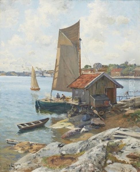 Vy Fran Muskeviken Mot Marstrandson Oil Painting by Johan Ericson